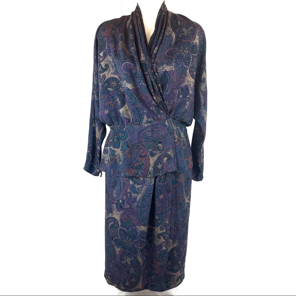 VTG Barry Bricken Paisley Print 2 Piece Skirt Set